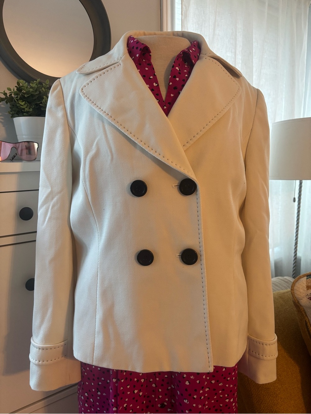 Tahari Cream Double-Breasted blazer with Black Buttons